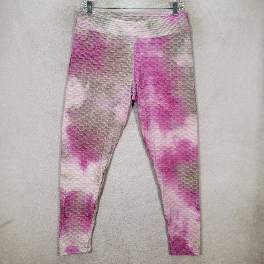 Bae City Pink Tie Dye Scale Pull On Bubble Butt Tik Tok Loungewear Leggings - Picture 4 of 16